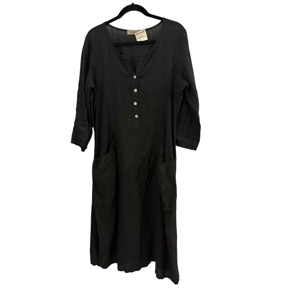 Terzo Millenio 100% Linen Black Dress XL NEW Lagenlook Simple Made in Italy